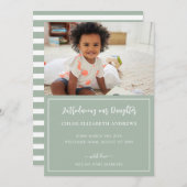 Faire-part d'adoption Sage vert et blanc bande (Devant / Derrière)