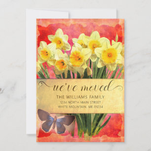 Faire-part Daffodils jaunes Corail papillon floral