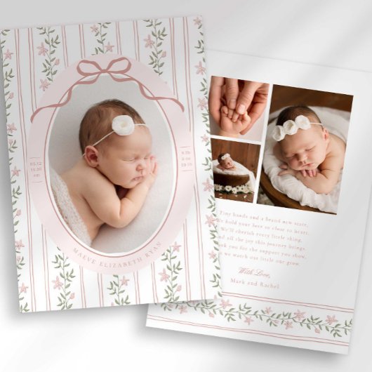 Faire-part Dainty Floral Bow Photo Birth Announcement