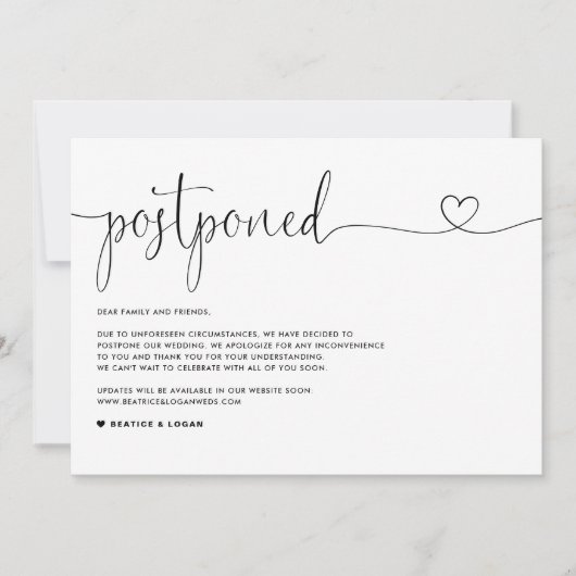 Faire-part Dainty Script Changement de plans Report Mariage (Devant)