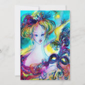 Faire-part DAME AVEC MASQUE / Bal mascarade vénitienne (Devant)