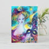 Faire-part DAME AVEC MASQUE / Bal mascarade vénitienne, or (Debout devant)