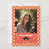 Faire-part Damier Orange Photo Personnalisée  (Devant)