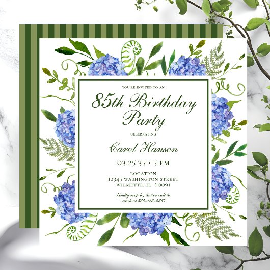 Faire-part d'anniversaire 85 ans Hydrangeas Bleus 