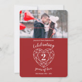 Faire-part d'anniversaire de 2 ans avec coeur de g (Devant)