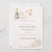 Faire-part d'anniversaire de mariage à coeurs en o (Devant)
