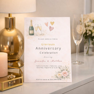 Faire-part d'anniversaire de mariage à coeurs en o