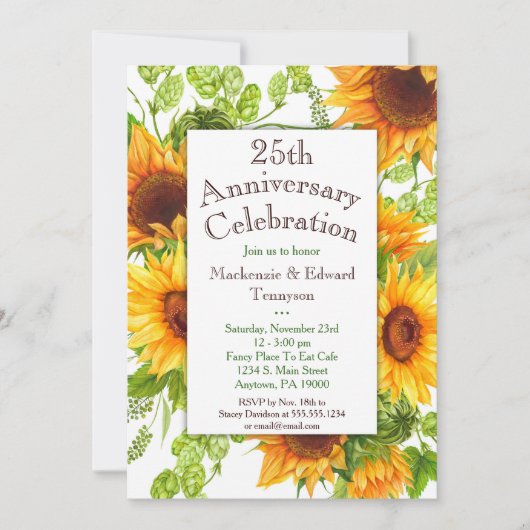 Faire-part d'anniversaire de mariage floral jaune (Devant)