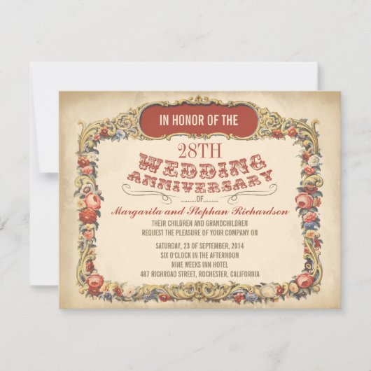 faire-part d'anniversaire de mariage floraux victo (Devant)