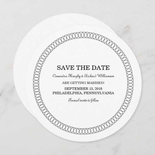 Faire-part d'annonce de date à retenir rond entour (Devant / Derrière)