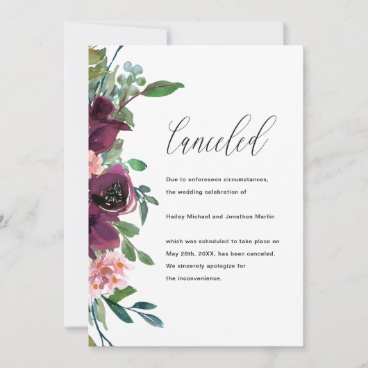 Faire-part d'annulation du Mariage floral (Devant)