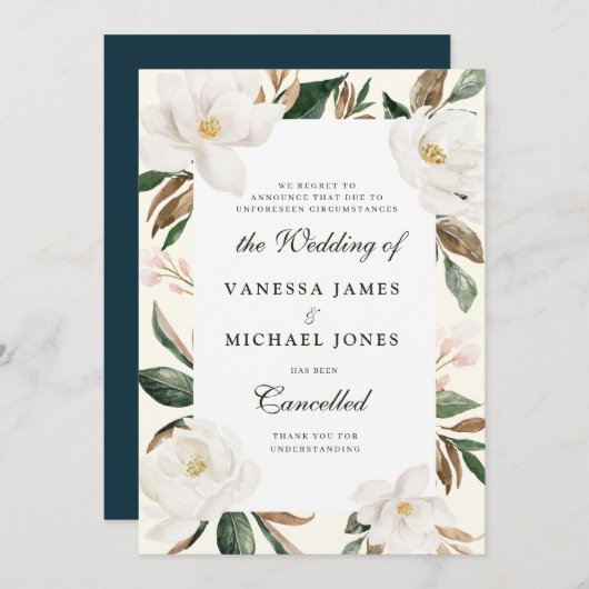 Faire-part d'annulation du mariage floral Magnolia (Devant / Derrière)