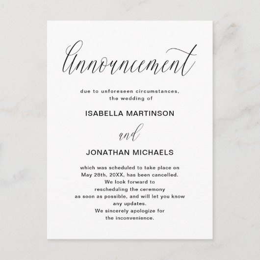 Faire-part d'annulation Mariage simple (Devant)