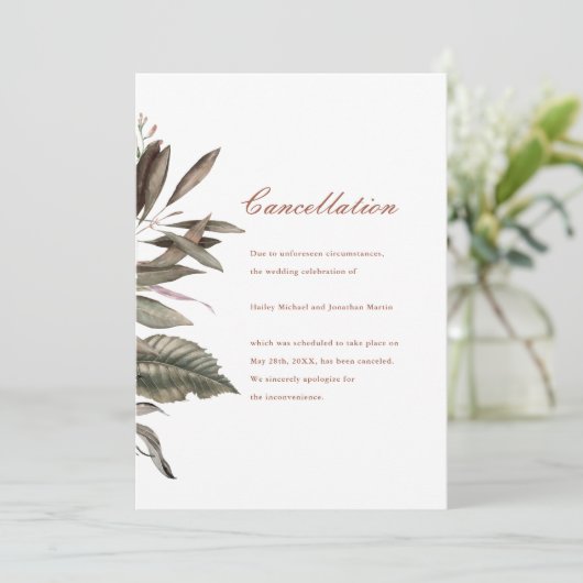 Faire-part d'annulation simple du Mariage botaniqu (Debout devant)