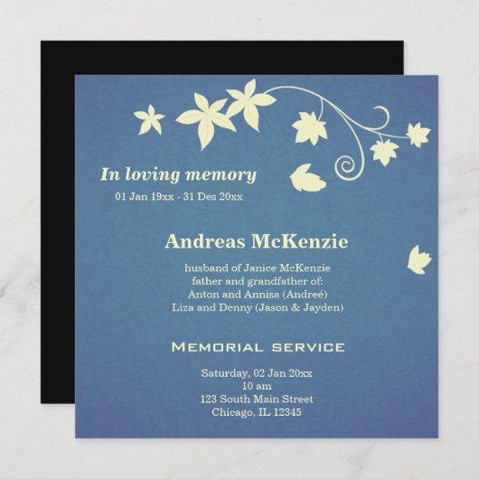 Faire-part Dans la mémoire aimante (Devant / Derrière)