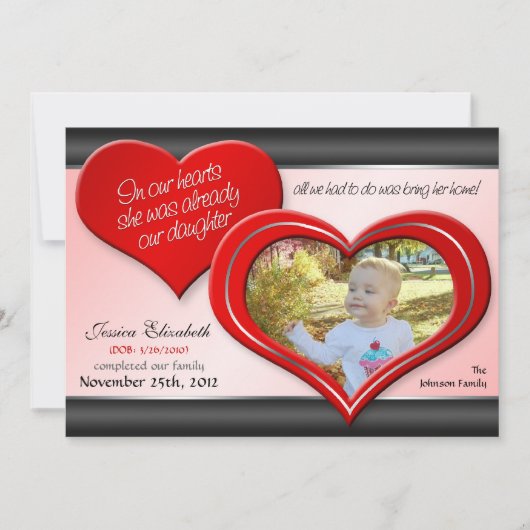 Faire-part Dans nos coeurs - Annonces d'adoption du coeur rou (Devant)