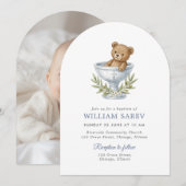 Faire-part d'Arch Blanche pour Baptême Ourson (Devant / Derrière)