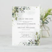 Faire-part Date de mariage reportée aquarelle eucalyptus (Debout devant)