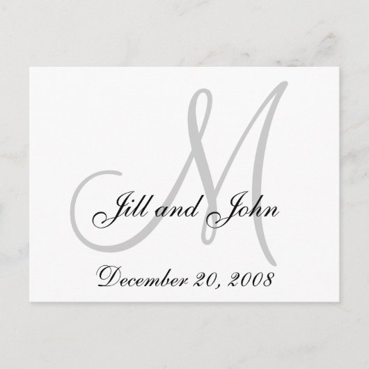 Faire-part Date, prénom et carte postale Monogramme initiale (Devant)