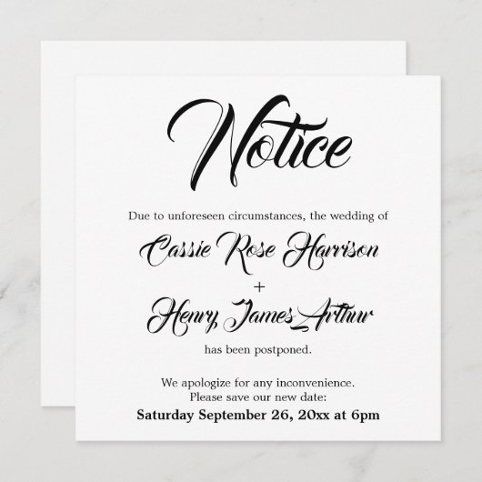 Faire-part d'avis de Mariage différé blanc (Devant / Derrière)