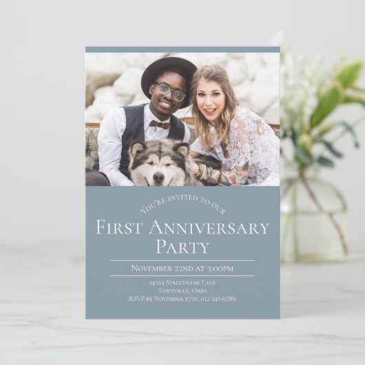 Faire-part de 1er anniversaire de mariage avec pho (Debout devant)
