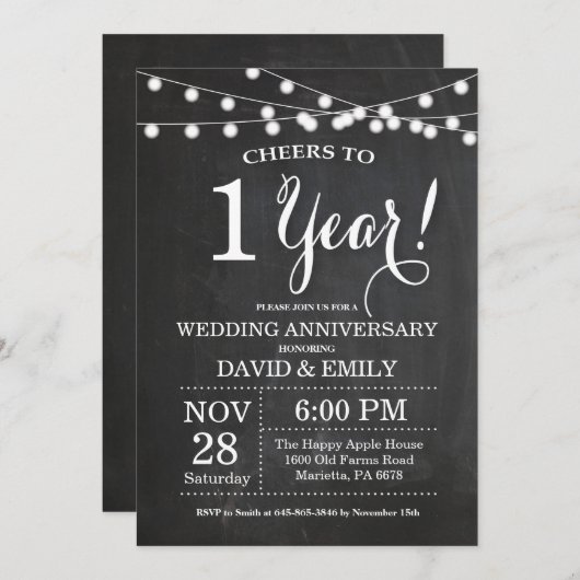 Faire-part de 1er anniversaire de mariage Tableau (Devant / Derrière)