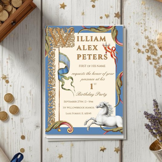 Faire-part de 1er anniversaire médiéval royal vint