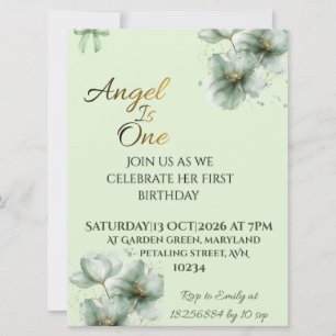 Faire-part de 1er anniversaire minimaliste vert sa