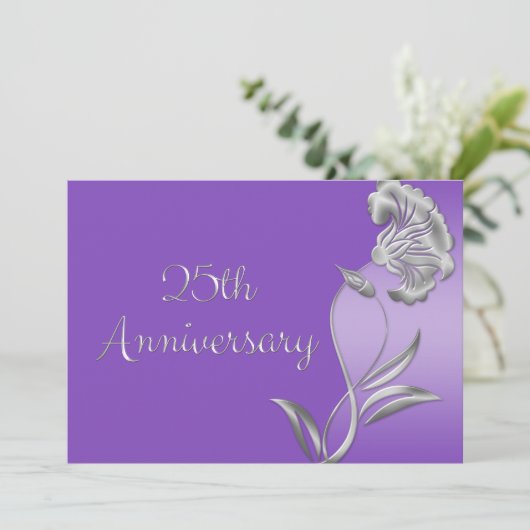 Faire-part de 25e anniversaire élégant violet et a (Debout devant)
