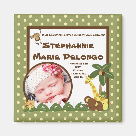 faire-part de 2"x2" Magnet Jungle Baby (Devant)