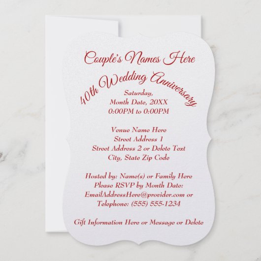 Faire-part de 40e anniversaire de mariage Rubis éb (Dos)