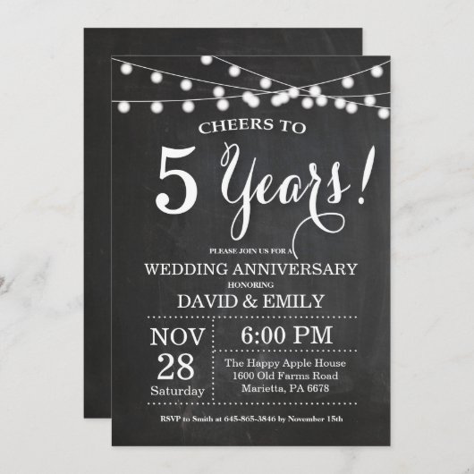 Faire-part de 5e anniversaire de mariage sur table (Devant / Derrière)