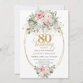 Faire-part de 80e anniversaire Roses Blush Boho Ro (Devant)