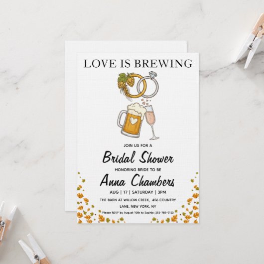 faire-part de babille mariage love is brewing (Devant/Arrière en situation)