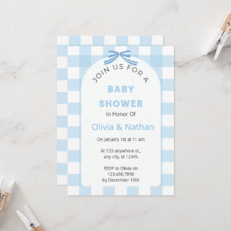 Faire-part de Baby Shower à carreaux bleus, Bébé g