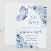 Faire-part de Baby Shower à l'aquarelle bleue (Devant / Derrière)