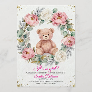 Faire-part de Baby Shower à l'aquarelle Ourson