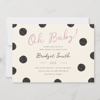 Faire-part de Baby Shower à pois noirs et rose mau