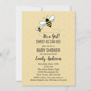 Faire-part de Baby Shower Abeille Bourdonnante Or