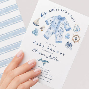 Faire-part de Baby Shower « Ahoy C'est un Garçon »