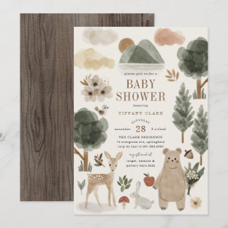 Faire-part de Baby Shower Animaux de la Forêt