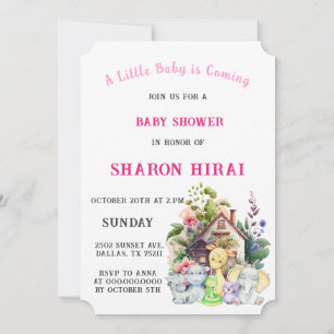 Faire-part de Baby Shower Animaux Mignons   Rose