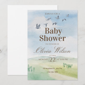 Faire-part de Baby Shower Aquarelle Ciel Rustique 