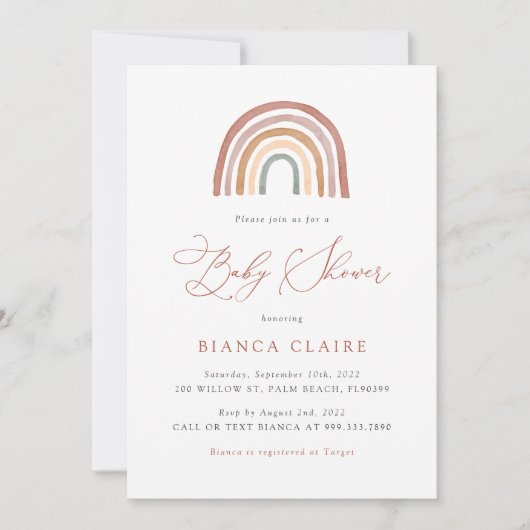 Faire-part de Baby Shower Arc-en-Ciel (Devant)
