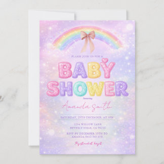 Faire-part de baby shower arc-en-ciel avec paillet