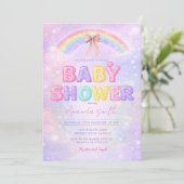 Faire-part de baby shower arc-en-ciel avec paillet (Debout devant)