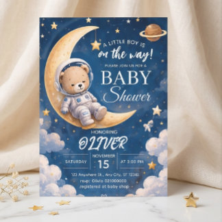 Faire-part de Baby Shower Astronaute Garçon Ours d