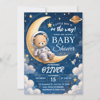 Faire-part de Baby Shower Astronaute Garçon Ours d