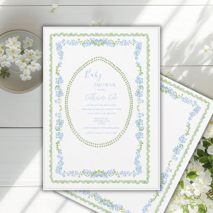 Faire-part de Baby Shower au cadre fleuri bleu vin