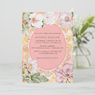 Faire-part de Baby Shower au cadre vintage pastel
